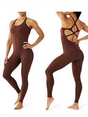 LoveSoft Dark Brown High Performance Fitness Jumpsuit Unitard Onesie NWT New XS